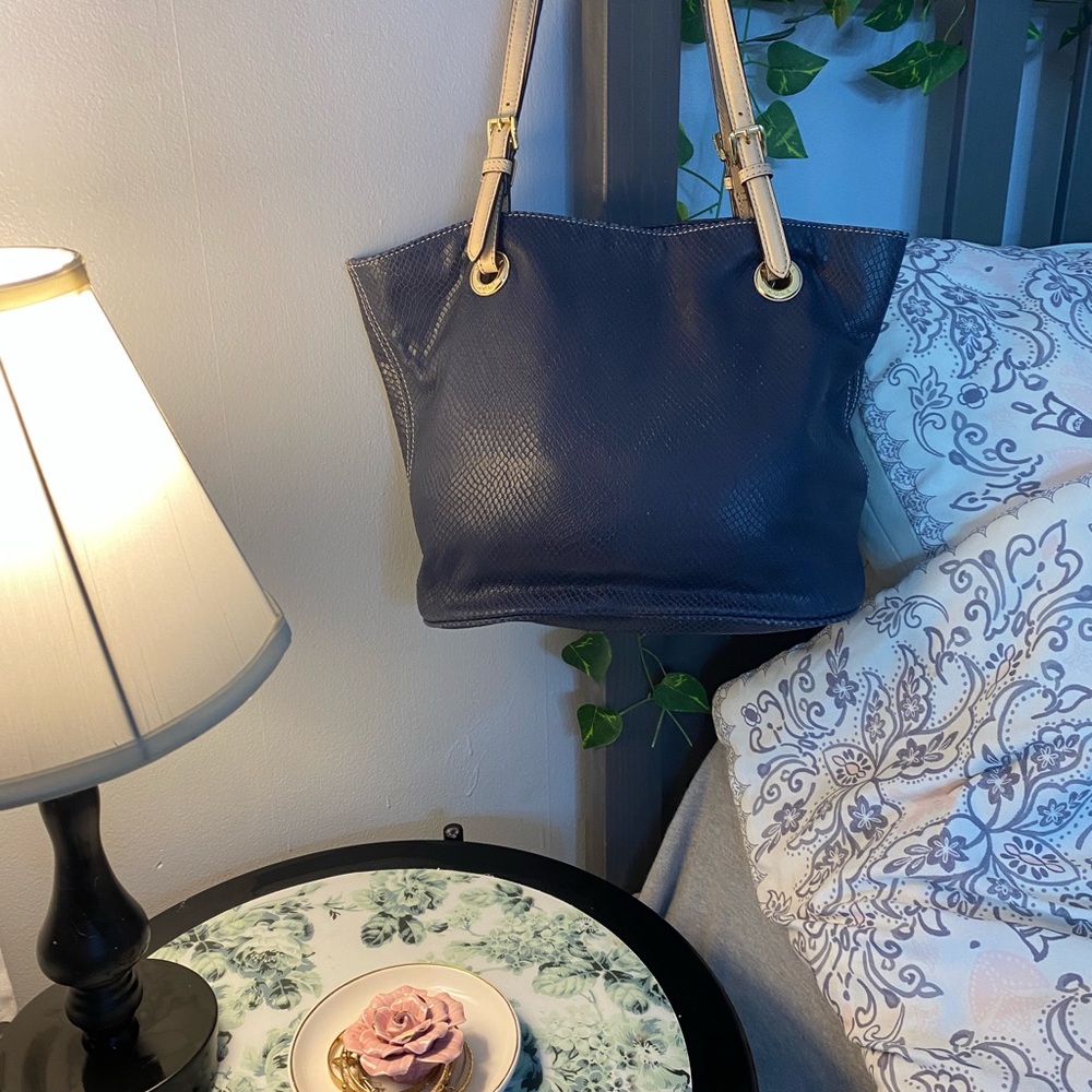 Michael Kors Blue and Cream Tote Bag with Luxurious Leather Finish